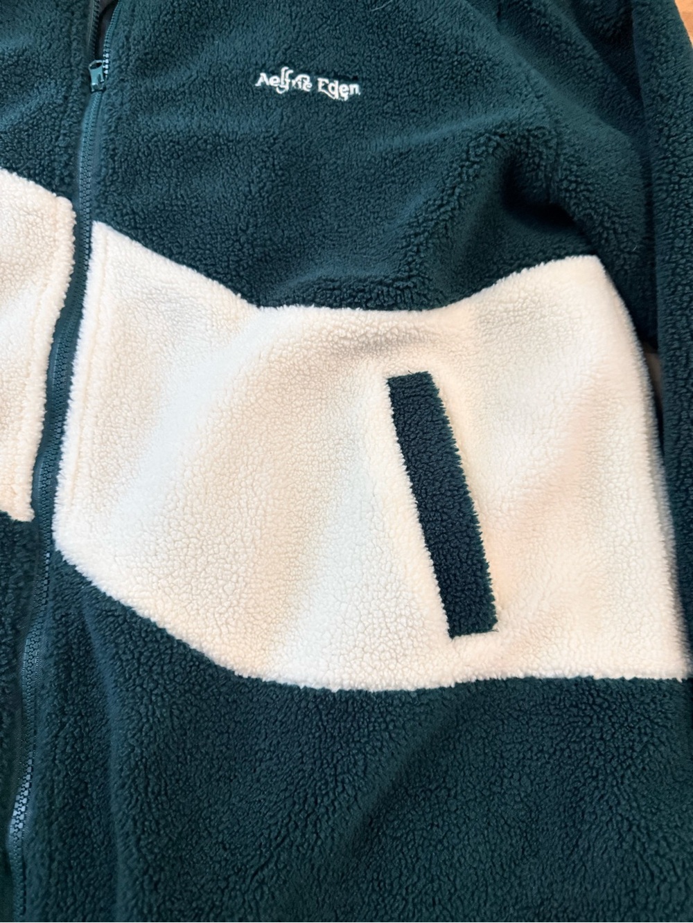 Aelfric Eden Sherpa Fleece Jacket XL Forest Green Cream Block Quilted Unisex - Picture 7 of 9